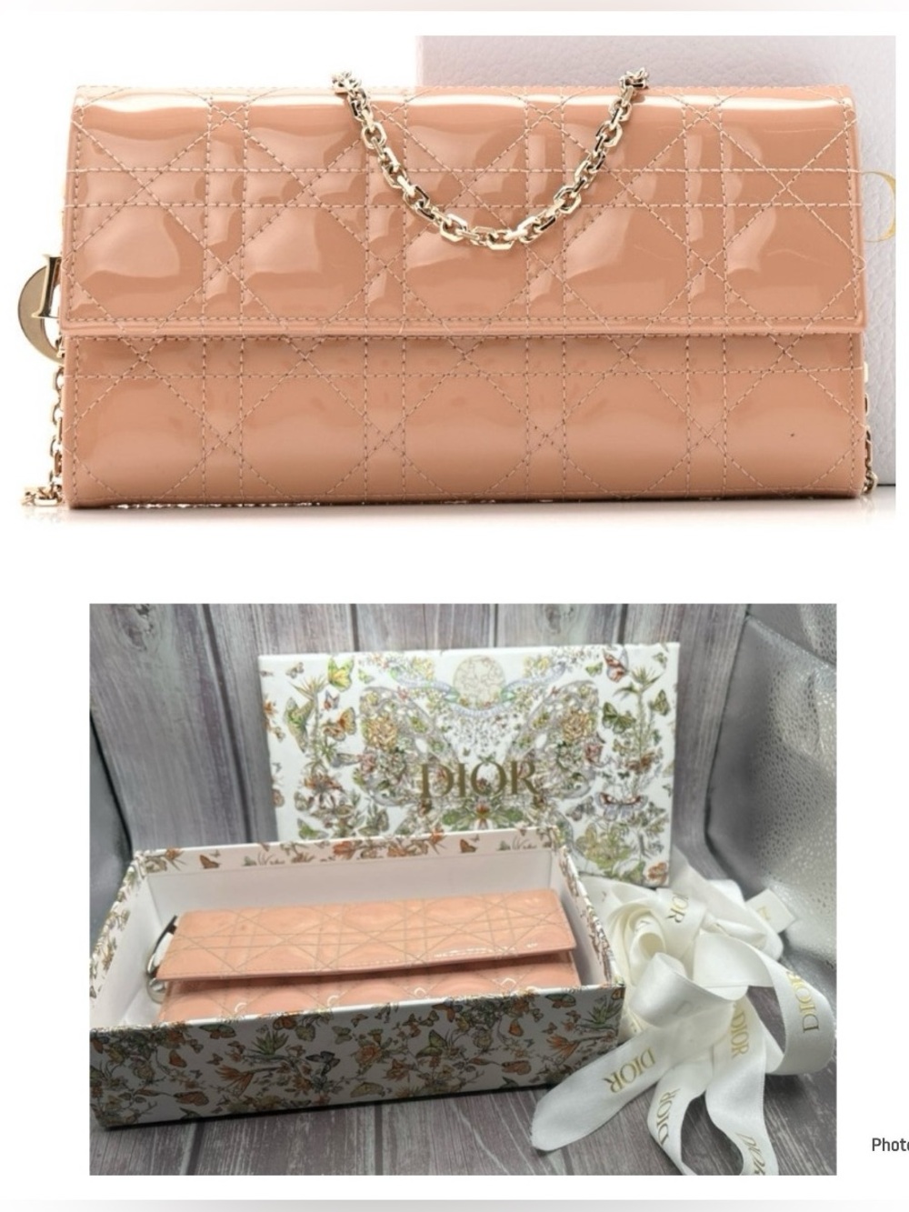 CHRISTIAN DIOR Cannage Rendezvous Wallet on Chain WOC + Ltd Ed Butterfly Box COA